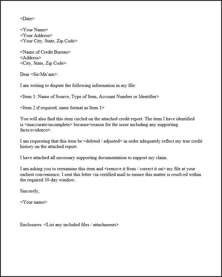 Credit Dispute Sample Letter | 2020's Updated Template ...